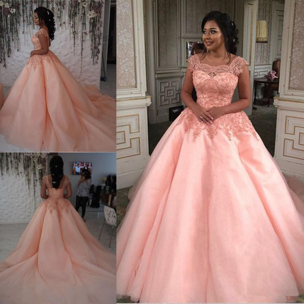 Magnifique robe à billes rose quinceanera robe robe pochette drapé carré décolleté perle 2021 rose robe de soirée train gowns
