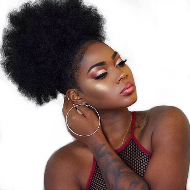 

100% Brazilian Clip In Human Ponytail Hair Extensions Kinky Curly Drawstring ponytail afro puffs Virgin curly ponytails140g