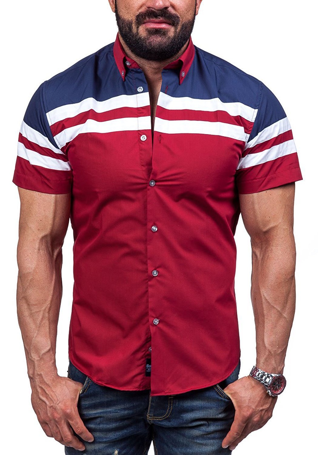 

Summer Male American Style Shirts for Mens Fashion Casual Short Sleeved Shirts Wine Red Men Clothing M-4XL