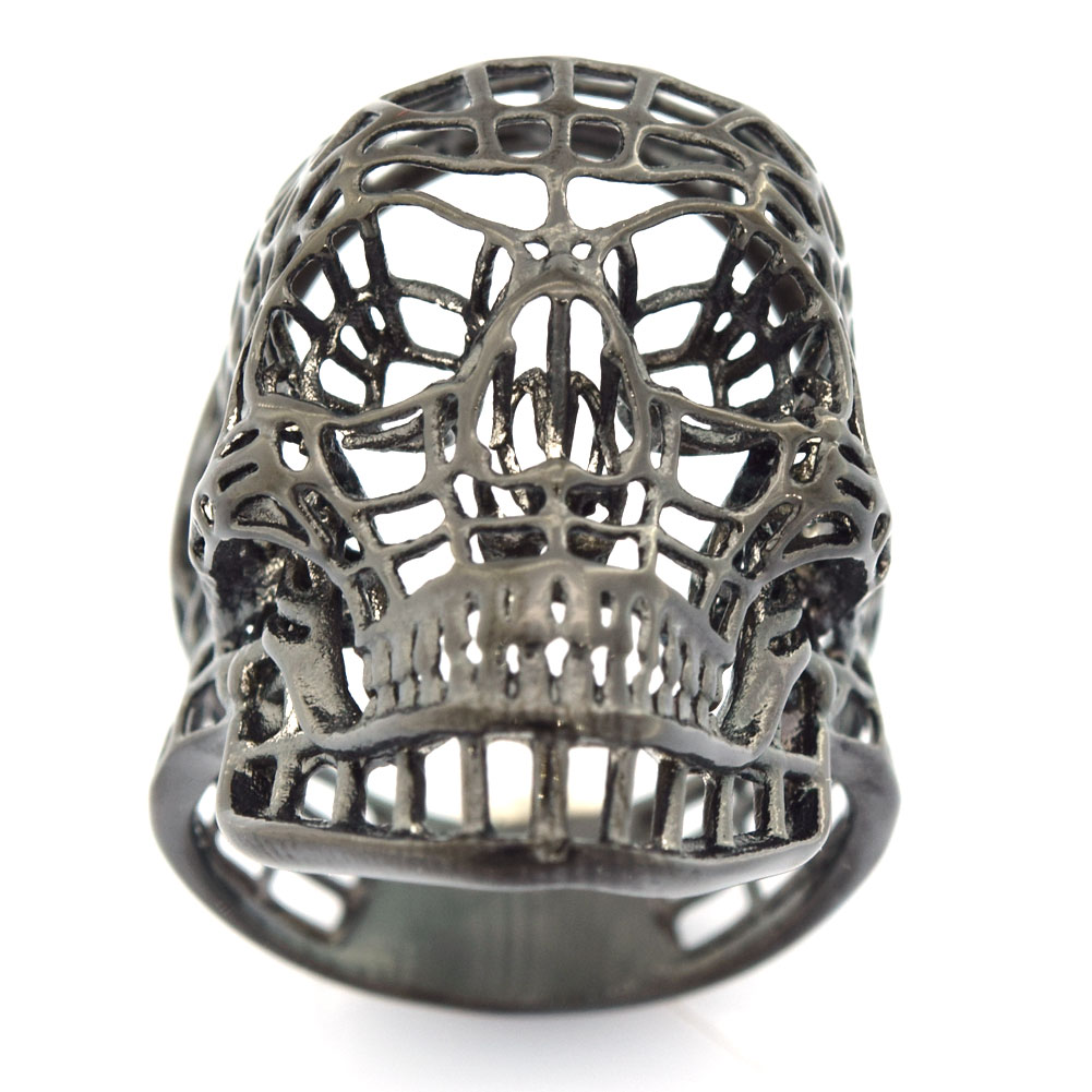 

FANSSTEEL Stainless steel punk vintage jewelry gold plating hollow net grid skull biker ring gift for brothers sisters FSR11W05B