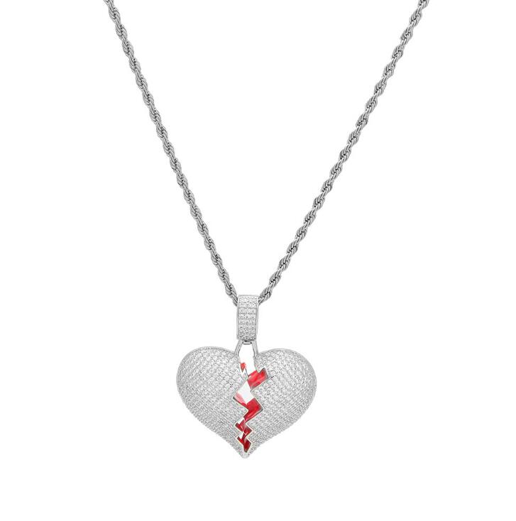 

Hip Hop Chain Gold Tone Solid Broken Heart Iced Out Pendant Necklace for Men Women Punk Cubic Zircon Jewelry
