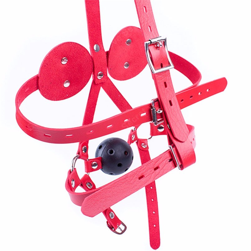 Leather Straps with Mouth Ball and 2 Clamps Relaxing toy for Couples Game