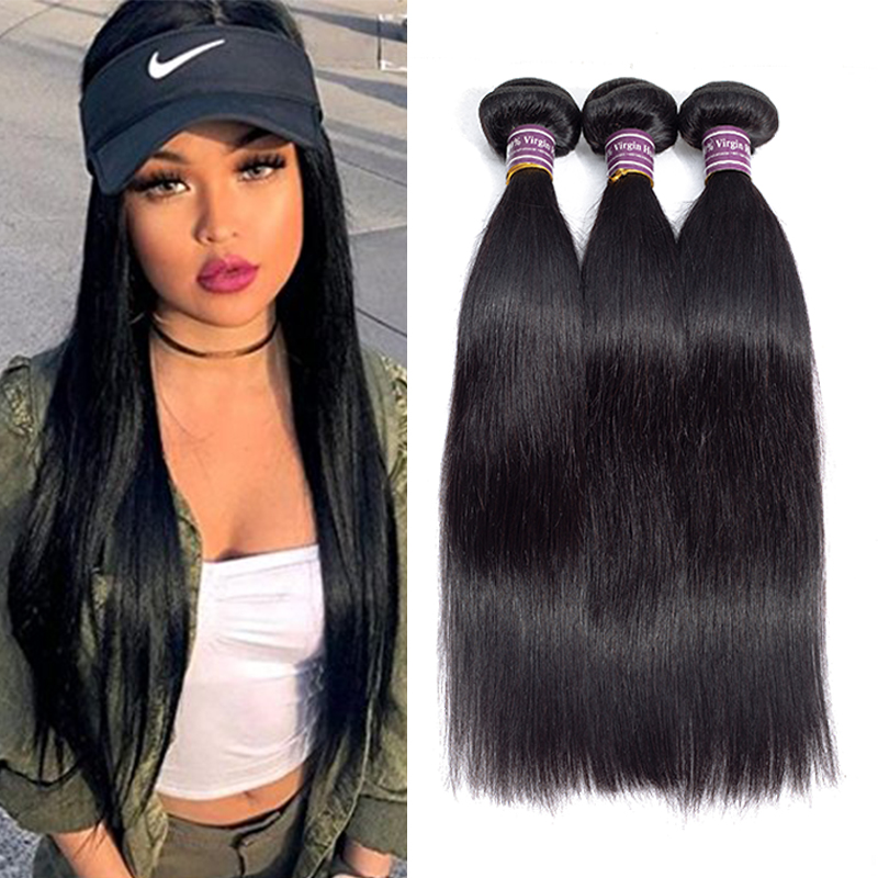 

Raw Indian Virgin Straight Human Hair Weaves Bundles Unprocessed Brazilian Peruvian Hair Extensions Wet and Wavy Human Hair Products Hot, Pure black