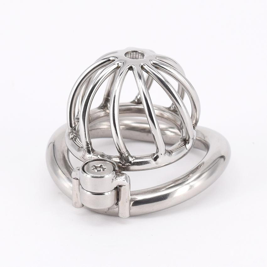 

SODANDY Chastity Devices Male Small Penis Lock Stainless Steel Chastity Belt Metal Cock Cage For Men With Curved Penis Rings