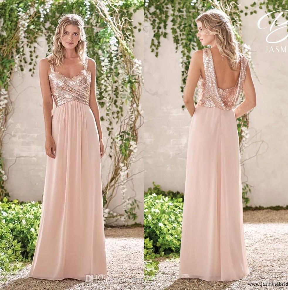 

Real Image Sparkly Sequin Spaghetti Straps Long Bridesmaid Dresses Ruched Chiffon Floor Length Wedding Guest Maid Of Honor Dresses BA4910