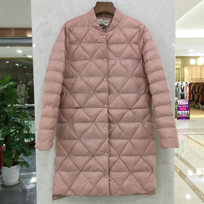 

New Winter Women's Cotton-padded Jacket Single Brasted Stand Collar Outwear Lady's Mid-long Jackets Coats Dark Pink