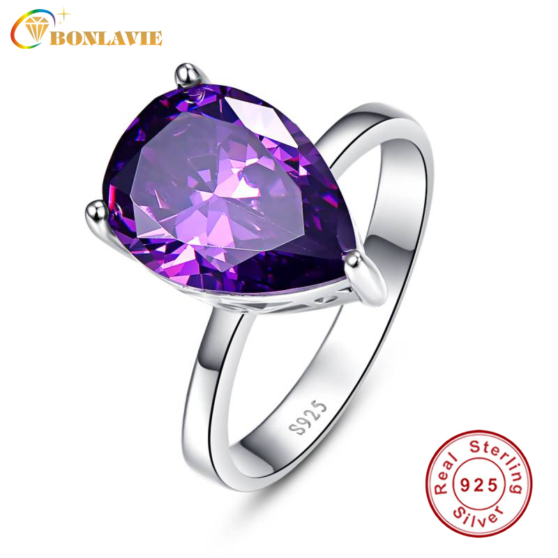 BONLAVIE Elegant 8.8ct Natural Purple Amethyst Ring Genuine 925 Sterling Silver Waterdrop Pearl Cut Women's Fashion with box Y1892606