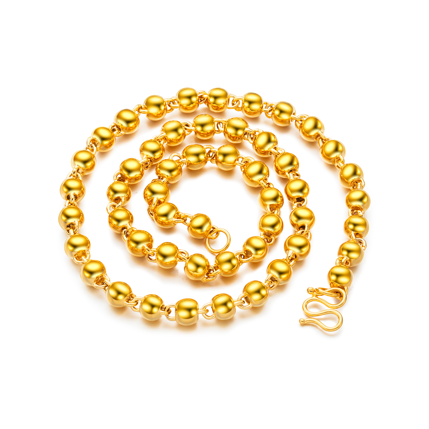 

24" Gold Tone Polished 6MM/7MM/8MM Solid Ball Beads Beaded Chain Necklace