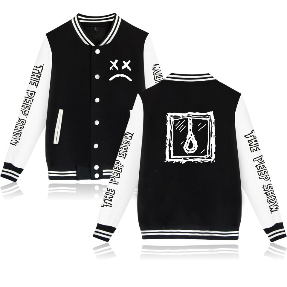

Blackday Hip Hop High Quality New Lil Peep Baseball Jacket Men/Women Long Sleeve Outwear Jacket College Style Clothes Plus Size 4XL, Gray