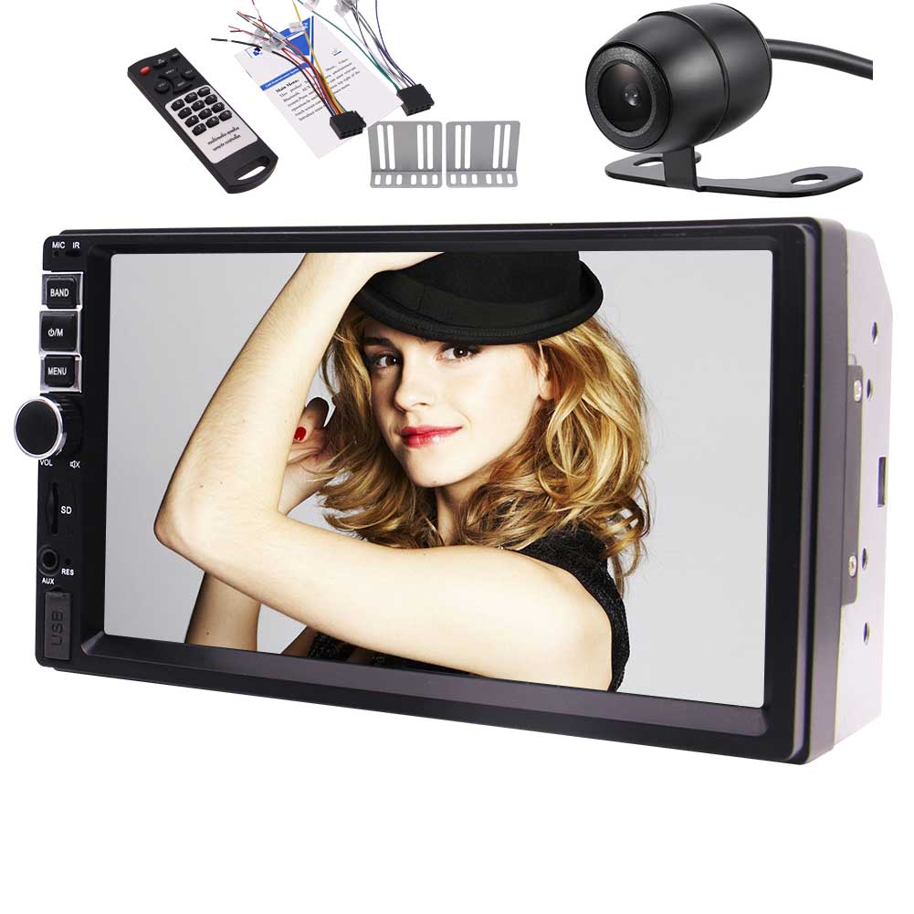 Double Din Car Stereo 7 Inch Capacitive Touch Screen in Dash Headunit MP5 Player Support USB//SD//AUX-in//FM//AV-in//GPS Navigation//Colorful Button with Free Wireless Remote Control