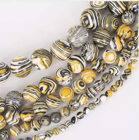 

1strand 4/6/8/10/12mm Natural Stone Beads Yellow Stripes Malachite Druzy Crystal Quartz Beaded Birthstone DIY Fashion Jewelry
