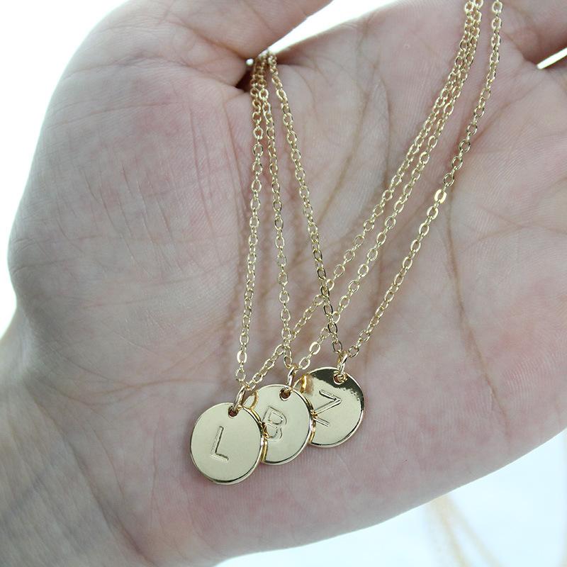 

26 Letters Alphabet Personalized Charm Pendant Necklace Women Alloy Gold-Tone Name Jewelry Collar Choker Necklace