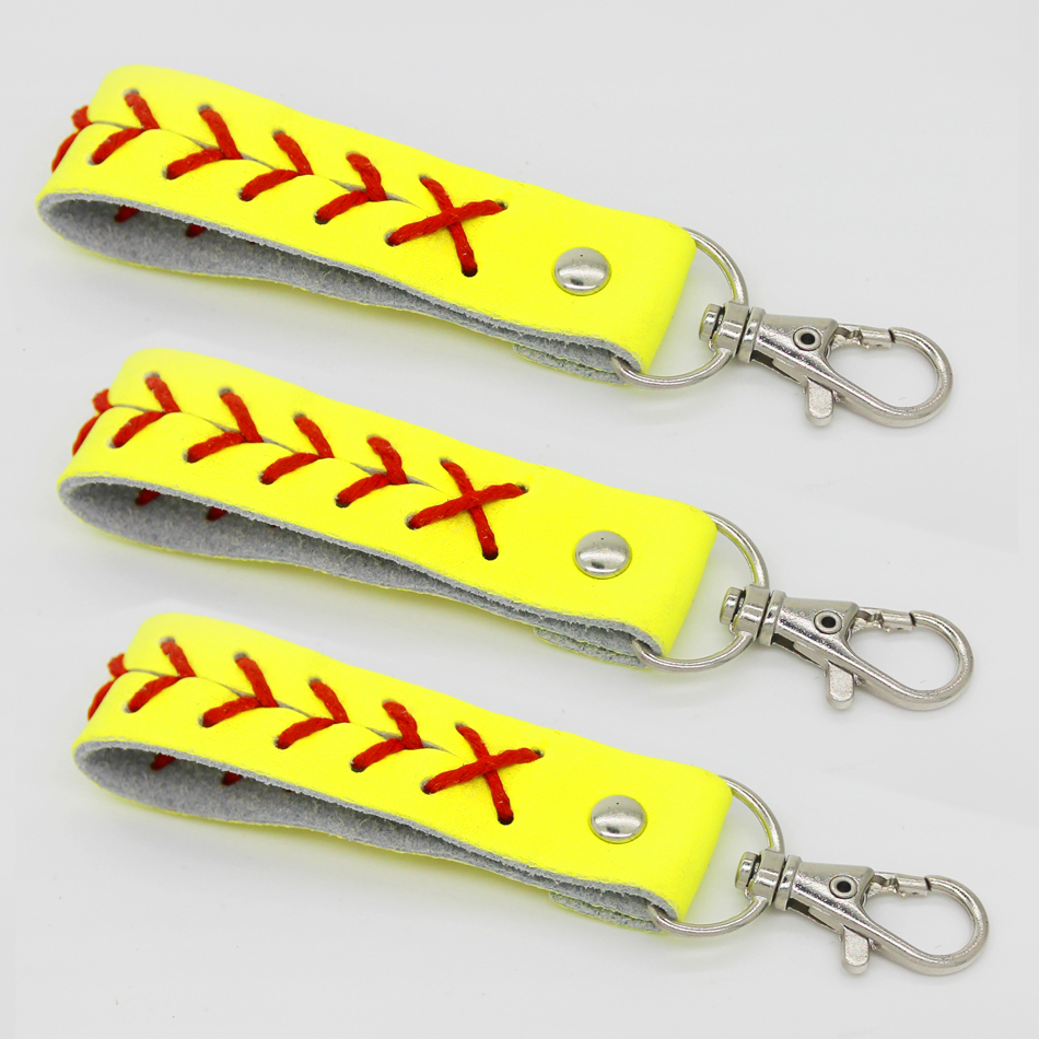 

hotsale usa softball sunny Embroidered yellow really leather grils gifts with white real leather Baseball sports gifts jewelry keychain