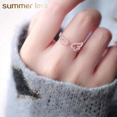 

Korean fashion micro inlaid zircon angel wings open ring for women cute gold sliver rose gold ladies wedding ring jewelry wholesale