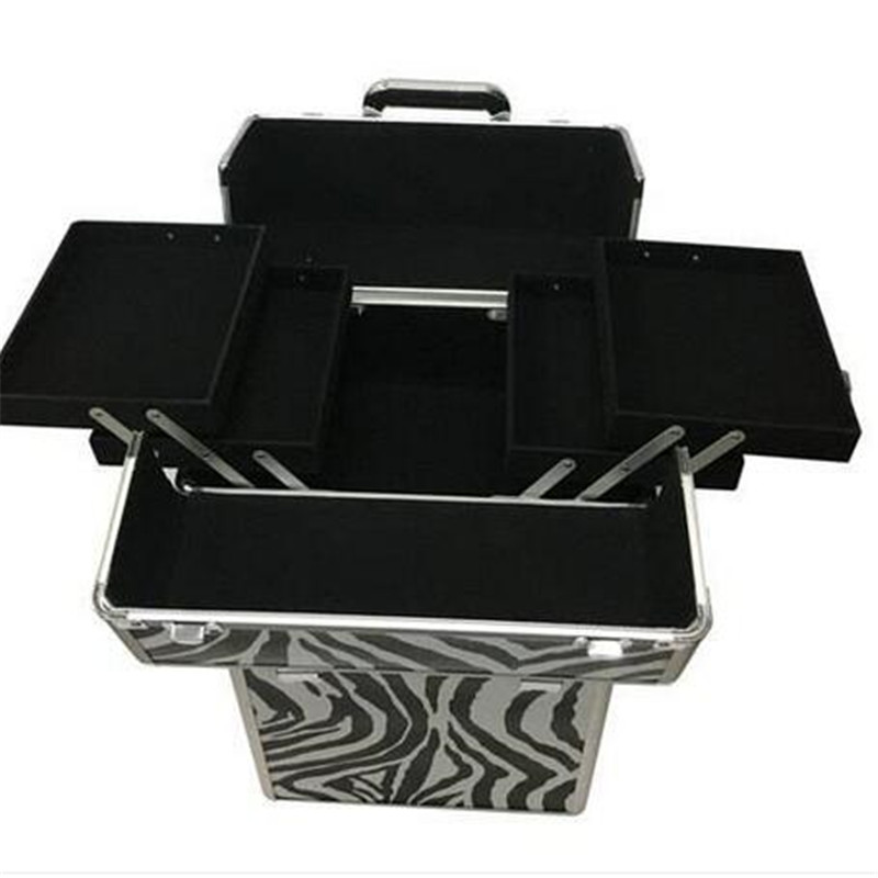 

Wholesales 3-in-1 Draw-bar Box Design Portable Leopard Grain Makeup Case White Storage Boxes & Bins