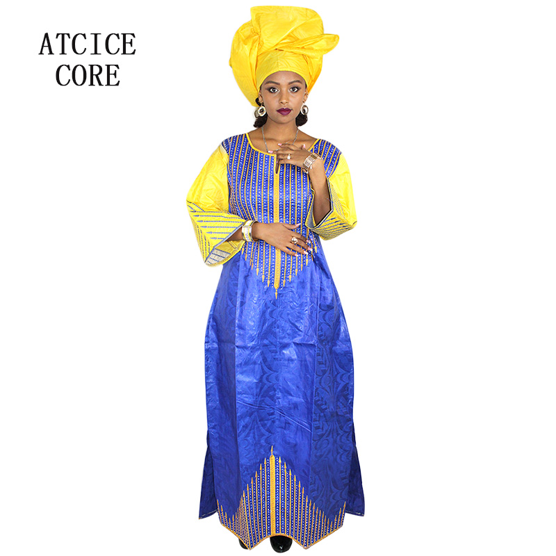 

Ethnic Clothing african dresses for women fashion new bazin embroidery design dress long dress with scarf two pcs one set A068#