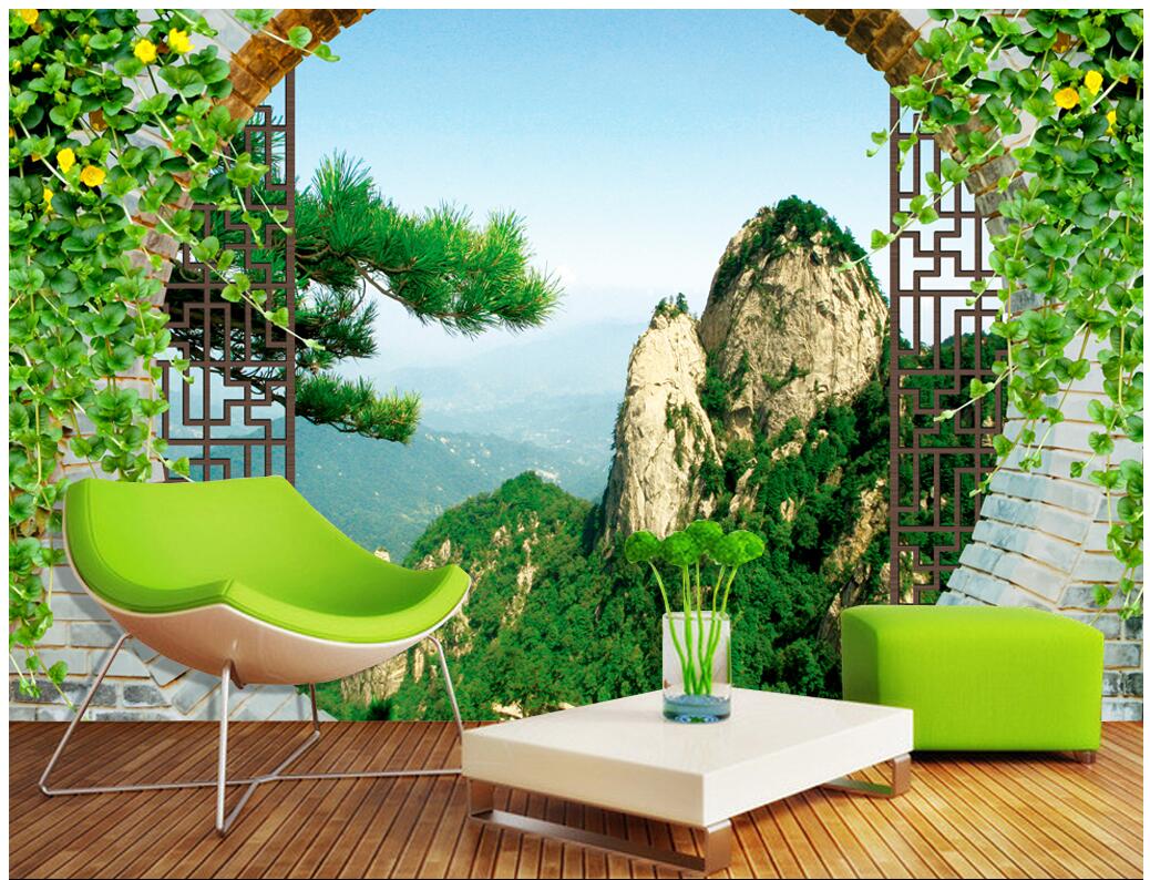 

3d wallpaper custom photo Chinese hollowed-out arch huangshan welcome pine living room Home decor 3d wall murals wallpaper for walls 3 d, Green