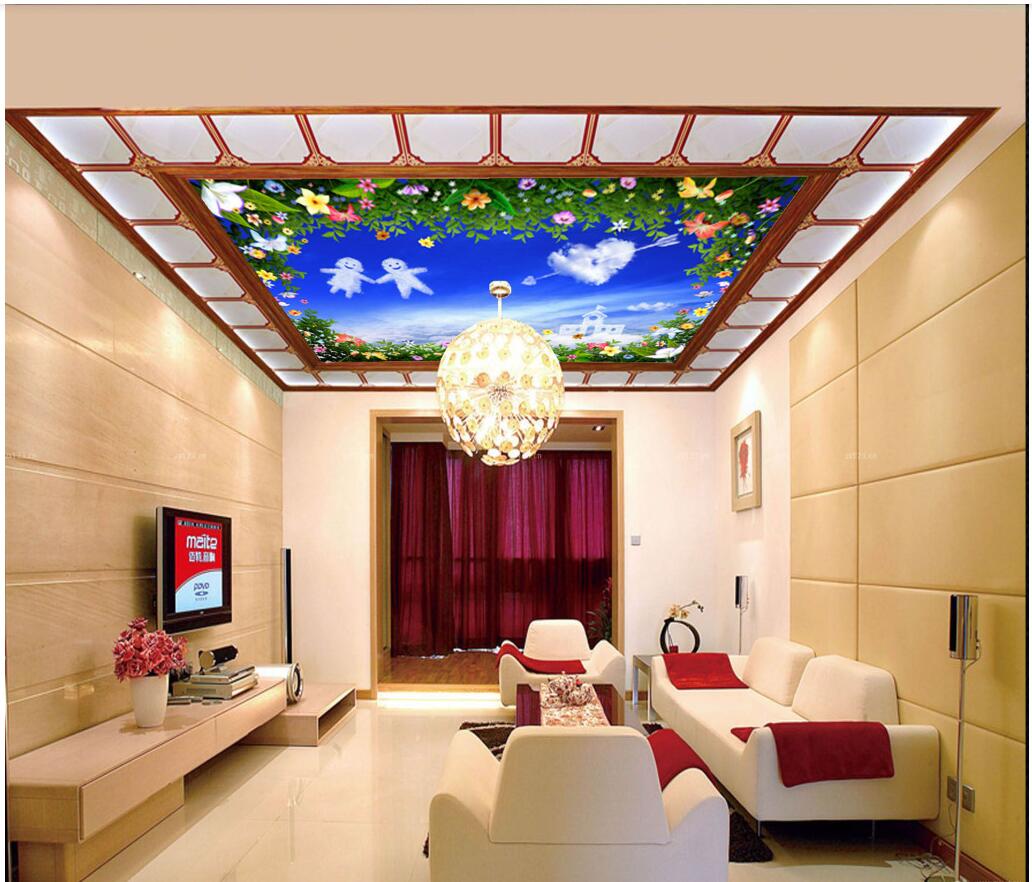

3d ceiling murals self adhesive wallpaper custom mural Indoor sunny sky flower flower ceiling mural template wall-papers 3d on a wall An arr, Sky blue