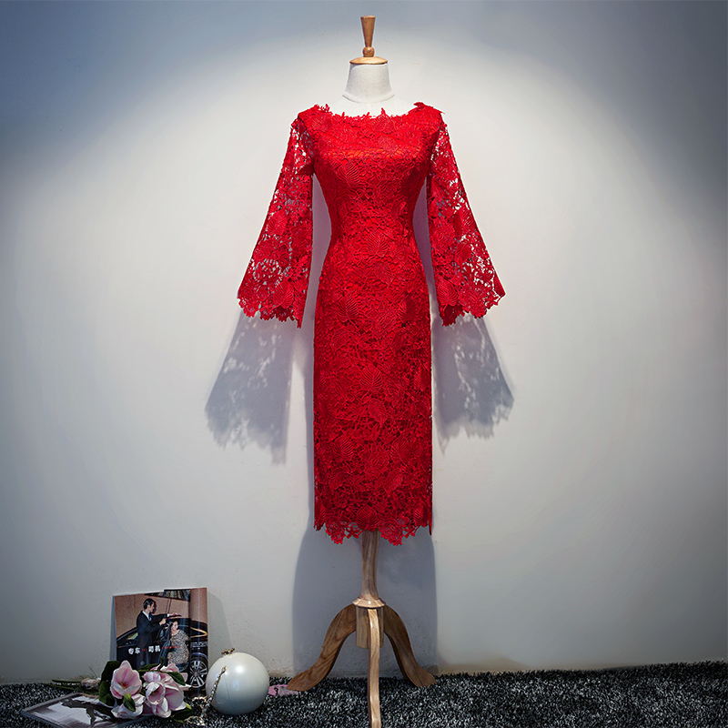 

Elegant Lace Mother of the Bride Dresses Red,Royal Blue,green,Pale Pink 3/4 Long Sleeves Party Dress L&P DQL Studio