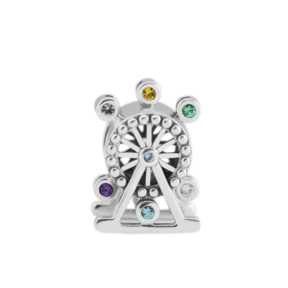 

New 100% S925 Sterling Silver Ferris Wheel Charm Bead with Cz Fits European Pandora Jewelry Bracelets Necklaces & Pendants, Black