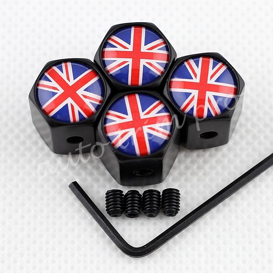 

Universal Car Vehical Auto Truck Air Dust Hat Wheel Tyre Tire Valve Stem Cap Cover England UK Great Britain Flag Logo Anti-theft Style