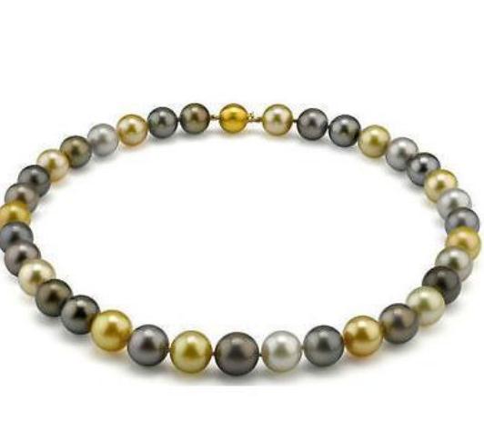 

9-10mm White Black Gold Multicolor Pearl Necklace 18inch Gold Clasp