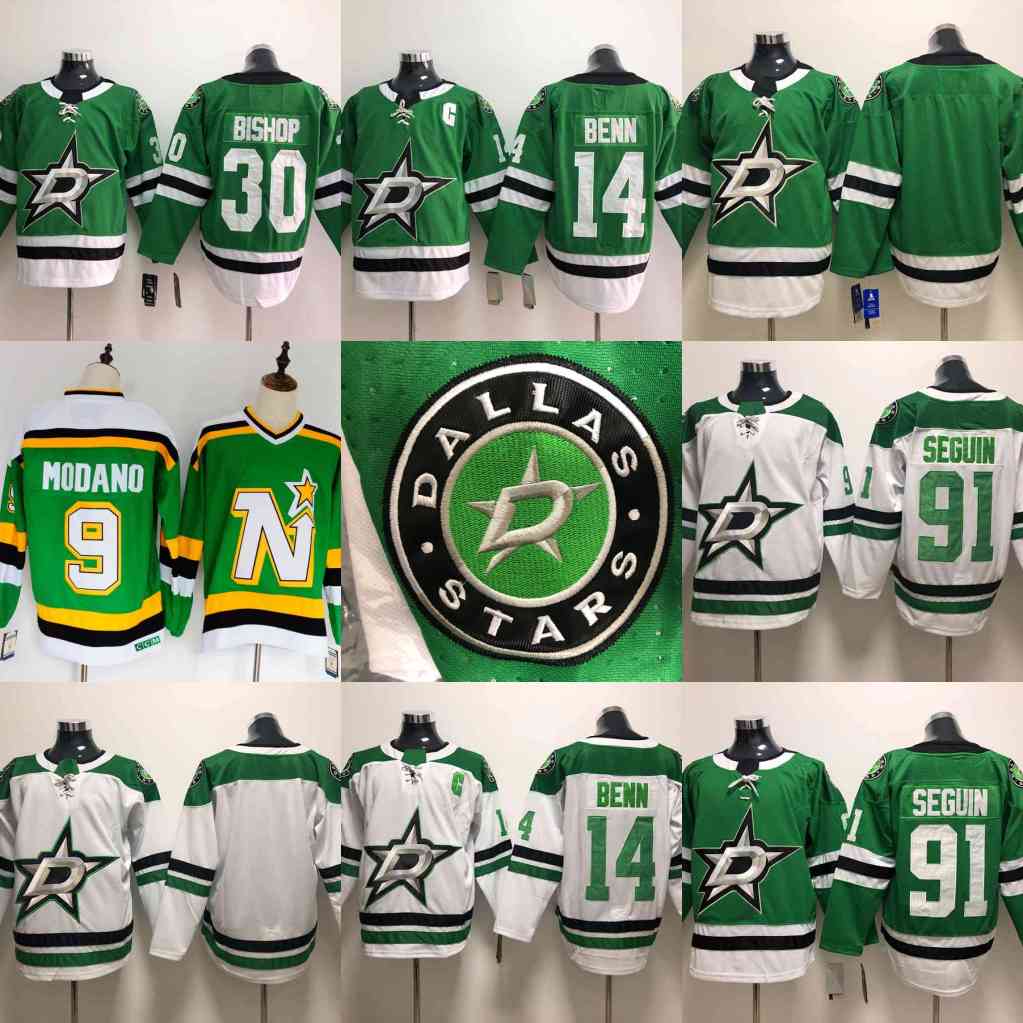 

2020 Dallas Stars 91 Tyler Seguin Ice Hockey Jerseys 14 Jamie Benn 30 Ben Bishop Jersey Men Blank Green Color Team All Stitched S-3XL