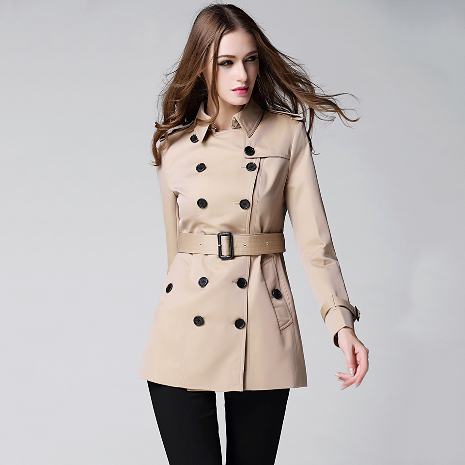 

Brand Trench Coat Women 2017 British Style Double Breasted Coat Design Trench Outerwear Winter Elegant Female Overcoat, Khaki