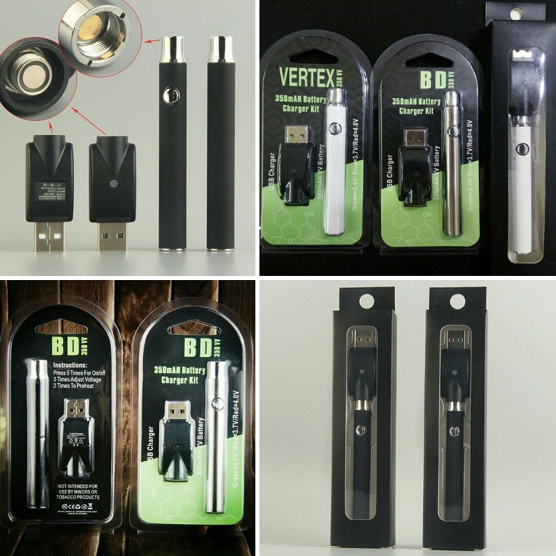 

Preheat 510 Thread Battery Vape Pen Charger Kit 350mah 3.4V 3.7V 4.0V Vertex Blister Pack Preheating Vape Pen ecig Batteries
