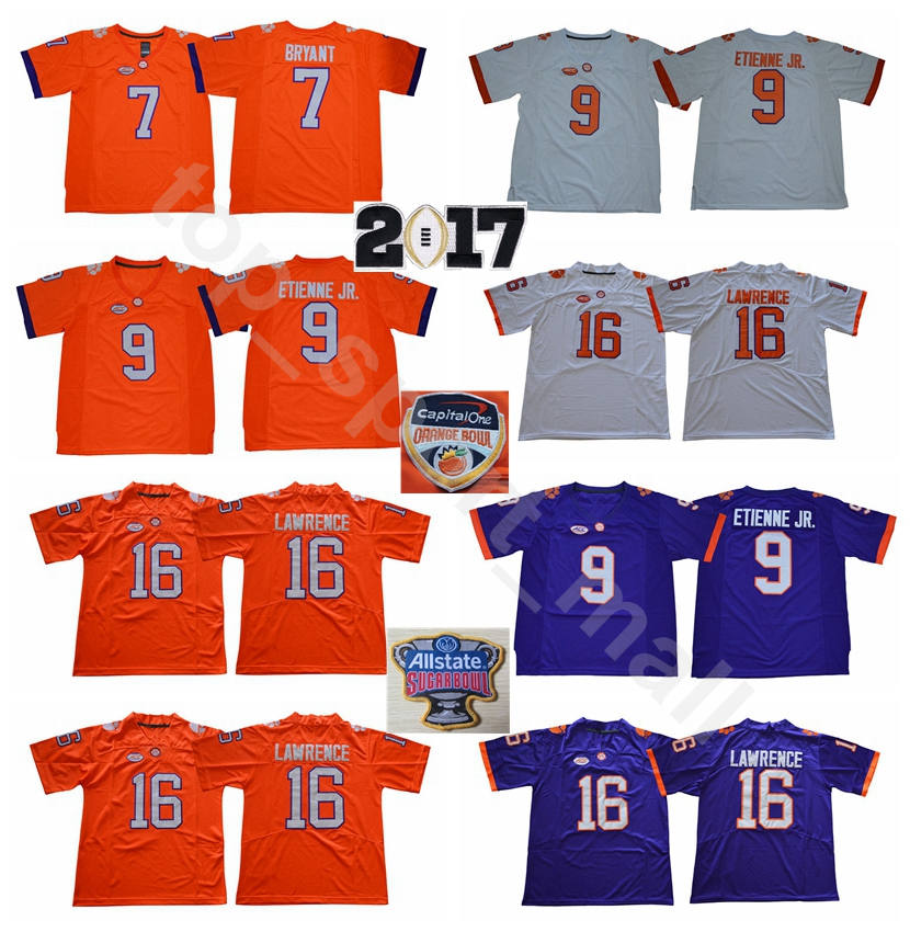 

Clemson Tigers College 16 Trevor Lawrence Jersey Men Football 7 Austin Bryant 9 Travis Etienne Jr. Jerseys University Orange White Purple, 7 orange