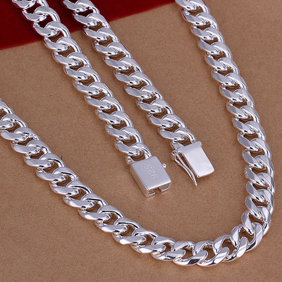 

Hot Cool 10mm Chain Men Silver Necklace 20/24 inch Length Top Quality Classical Masculine Jewellry Square Clasp CHN011