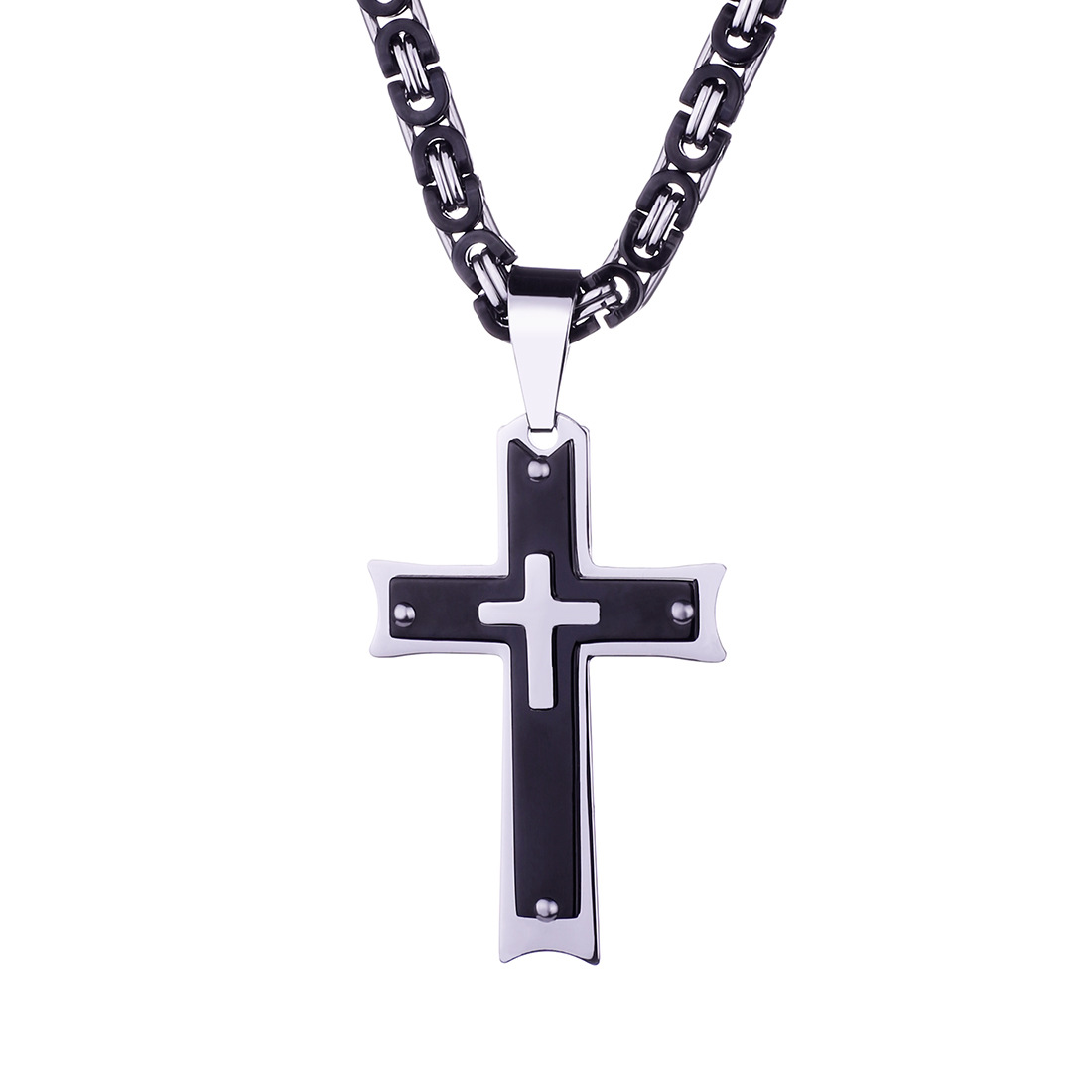 

Mens Cross pendant Stainless steel Christian Jesus crucifix Charm Bike chain necklace For women Punk Jewelry Gift