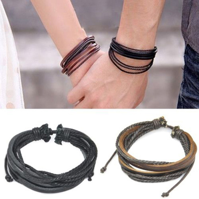 Tressé en Cuir Hommes Bracelet Football Charme Bracelet Surfeur Déclaration Jewlery