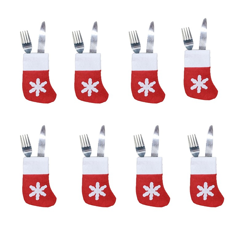 

Mini Christmas Stocking Snow Design Xmas Cute Home Decorations Christmas Socks Christmas Gifts Bag Spoons Forks Bag