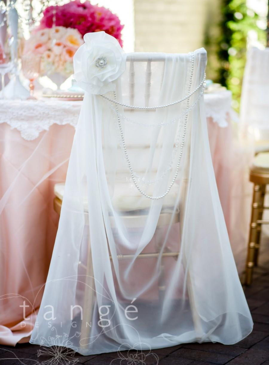 

Chiffon Pearls Hand Made Flower Crystal New Arrival Romantic Beautiful Wedding Evens Wedding Supplies Chair Sash, Same as picture