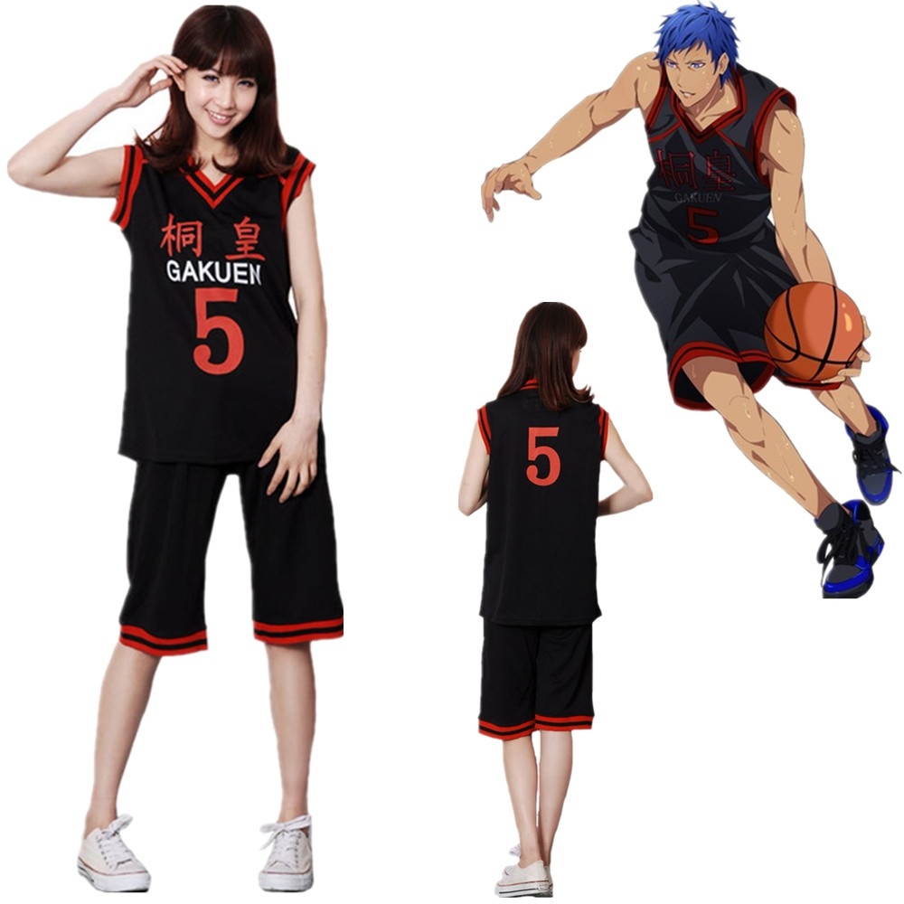 

Japan Anime Unisex Kuroko No Basuke Aomine Daiki TOUOH GAKUEN Uniforms Cosplay Costume NO.5 Sports Jersey Polo Shirts, Black;red