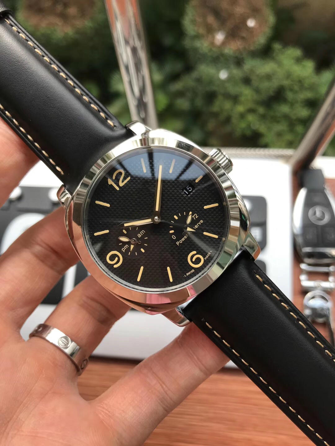 

P9001 Automatic movement men luxury quality watch 316L stainless steel case leather strap wristwatch PAM GMT Power reserve 44MM MAN WATCH, Black