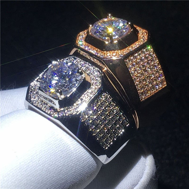 

Fashion solitaire men ring 8mm 5A Zircon Sona Cz Rose White Gold Filled Engagement wedding band ring for men Finger Jewelry