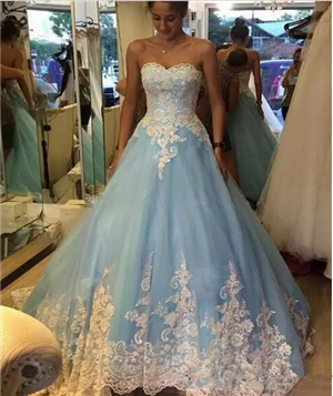 

2018 New Blue Quinceanera Dresses Lace Applique Ball Gown Prom Homecoming Sweet 16 Dress Plus Size Robe De Soiree Vestido De 15 Ano Q65, Light sky blue