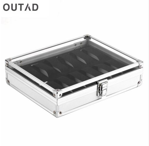 

OUTAD 12 Grid Slots Watch Boxes Jewelry Casket Storager Square Box Case Aluminium Suede Inside Container relogio