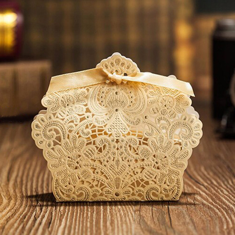 

Laser Cut Wedding Favor Boxes Holder Candy Box Tin Containers Chinese Wedding Party Favors, Champagne