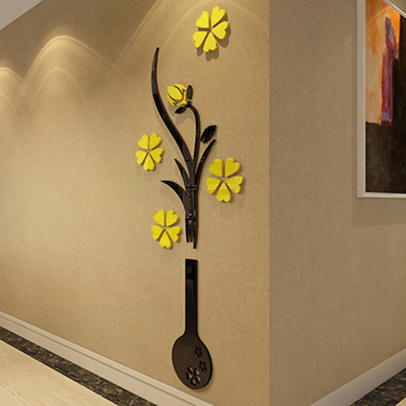 

Home 3D Acrylic Crystal Stereo Wall Stickers Vase Plum Single-piece Package Home Decoration Plant Top Trade Wall Sticker