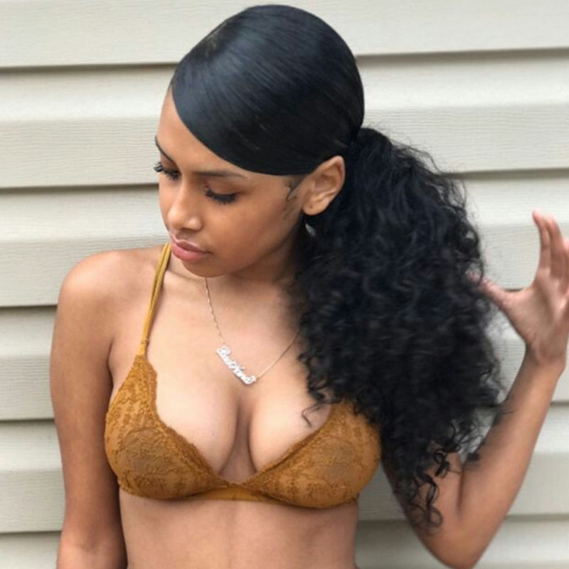 

Human Hair Kinky Curly Drawstring Ponytails Extensions for African American 3C 4A Pony Tail Hairpieces Afro Kinky Curly ponytail Top Closure