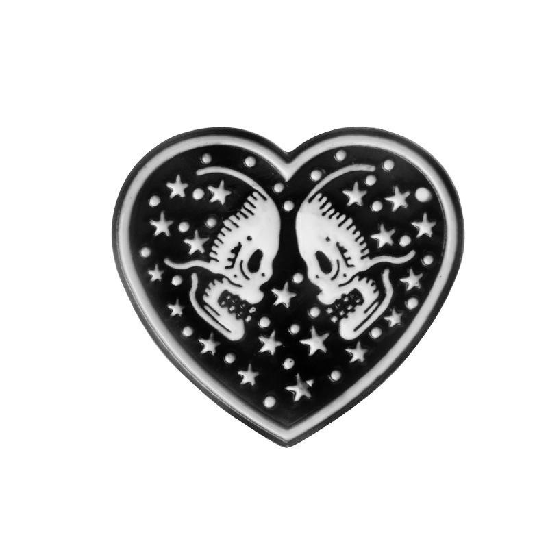 Heart Shape Black Skull Enamel Brooch Pins Punk Style Small Shirt Backpack Hat Badge for Women Mens Gift Broche Wholesale Breastpin Jewelry-image-420885236