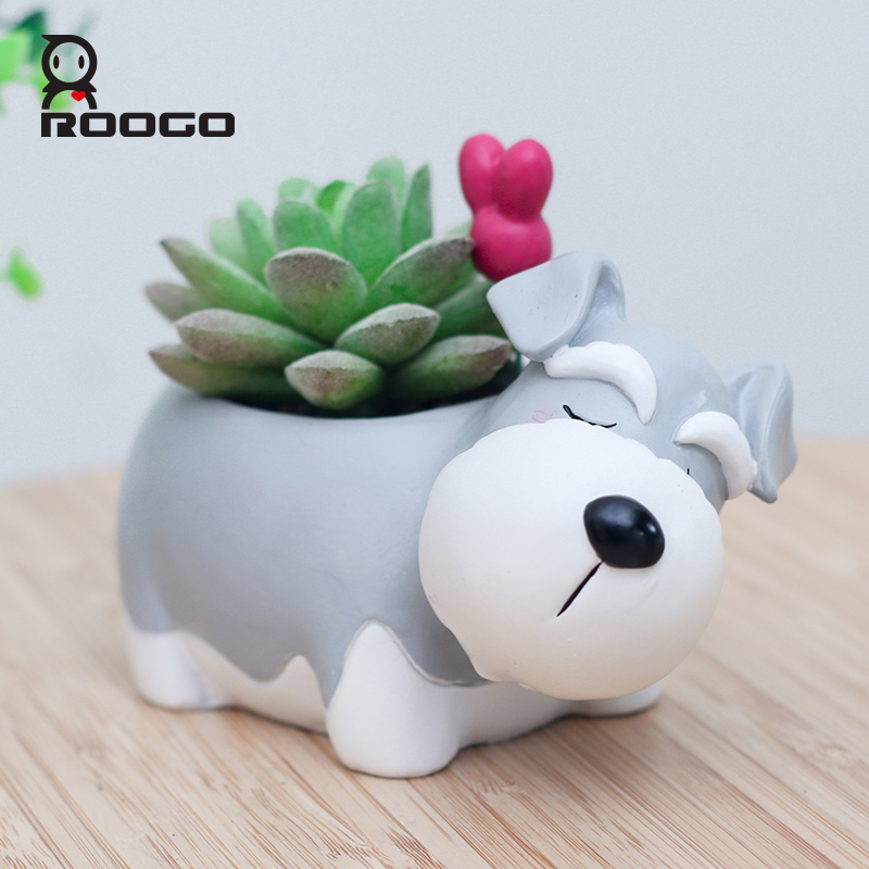 

Roogo Decorative Schnauzer Garden Decorations Dog Pot Animal Shape Resin Flowerpot Decor Pots Succulent Plants Holder Gift Ideas For Him