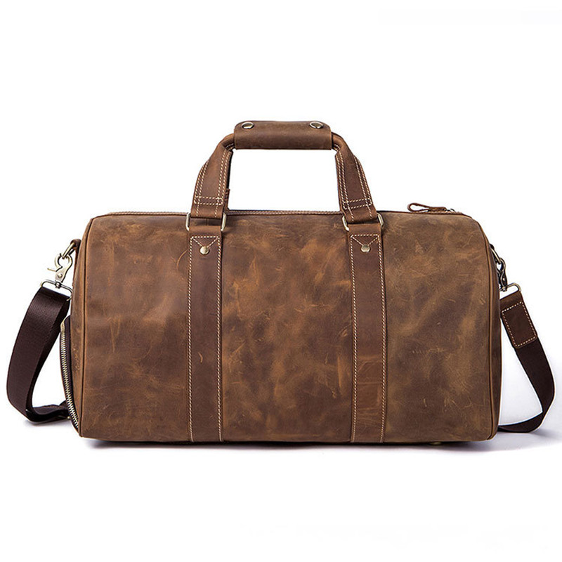 

Men Genuine Vintage Cowhide Leather Unisex Man Handbags Tote Travel Bags Large Capacity Duffel Bag Buiness Travel Laptop Bags Luggage, Brown