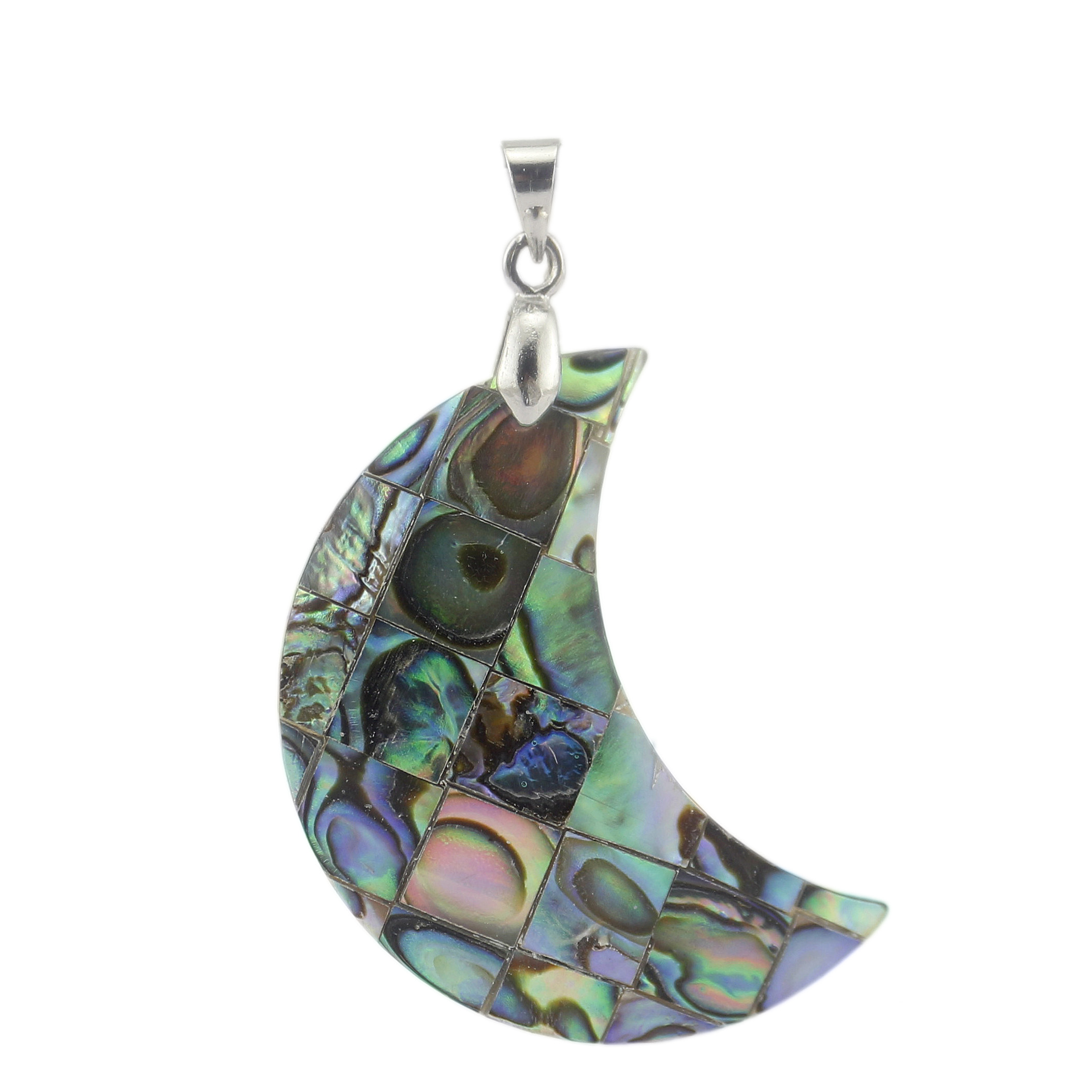 JLN Abalone Shell Pendentif Lune Forme Naturel Mère De Shell Collier Avec Chaîne En Laiton De 18 Pouces