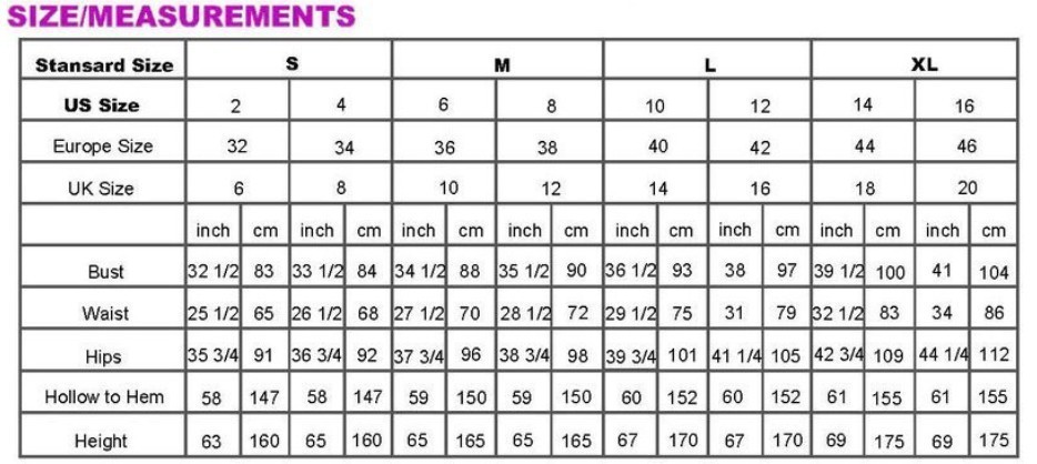 China Size Chart Compared To Us