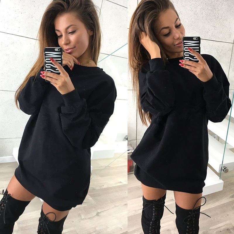 Summer Sexy O Neck Dress Solid White Black Mini Loose Casual T Shirt Dress Women Clothing