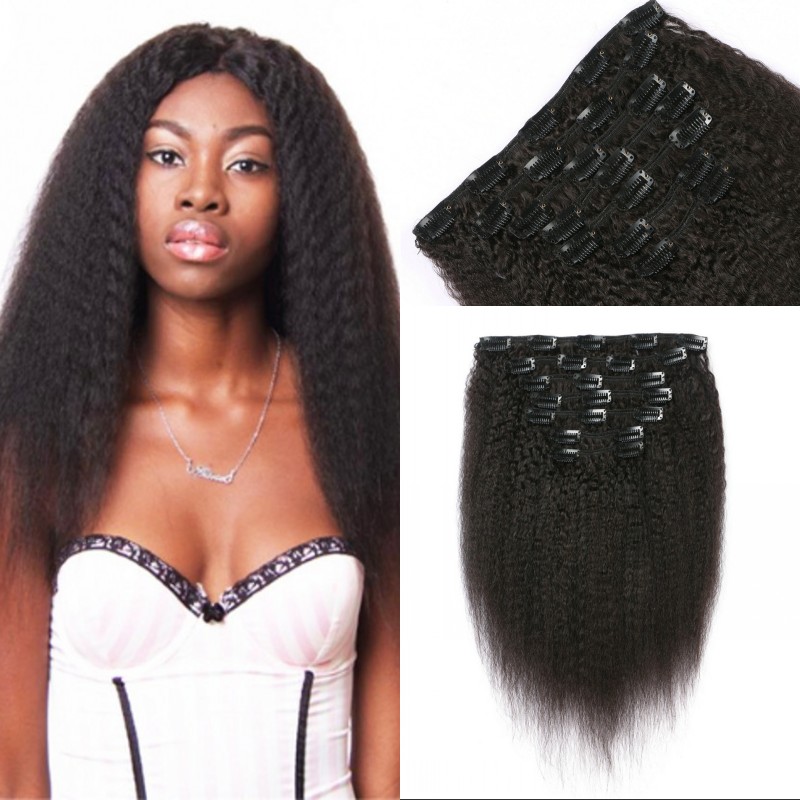 

Peruvian Human Hair kinky Straight Clip in 7 pcs/set 120g Natural Hair Clip in Hair Extensions G-EASY